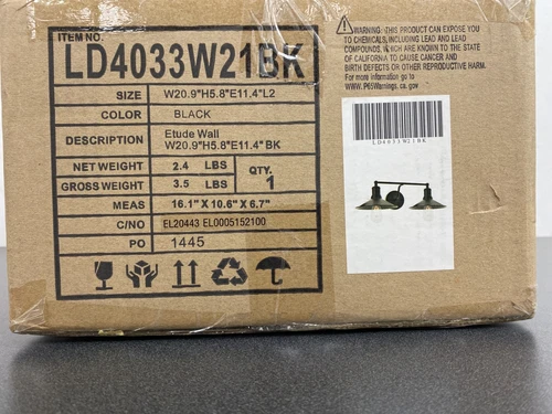 Elegant LD4033W21BK Etude 2-Light 21" Vanity Light - Black - Picture 2 of 6