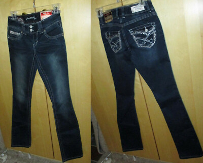 Juniors Amethyst Jeans (0) Denim Blue Mid Rise Boot Cut  NWT 