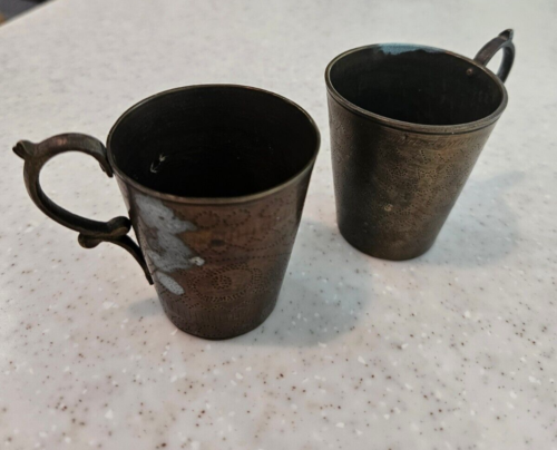 pair of vintage copper brass coffee tea cups from Morocco c.1970