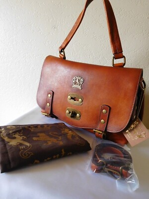 New PRATESI FIRENZE Italian Leather Buckle Top Handle Satchel, Crossbody Bag 