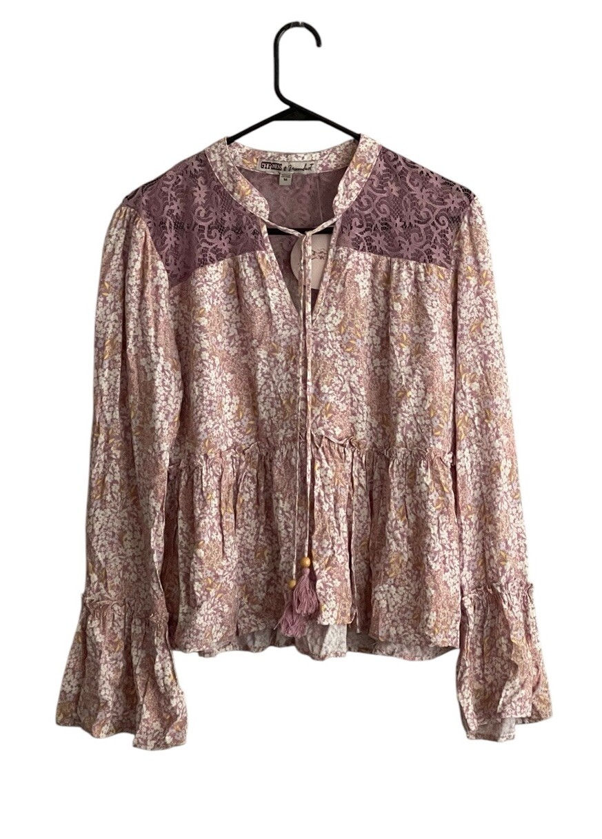Gypsies & Moondust Womens Top Medium Peplum Lace Tassle Fairy Boho NWT