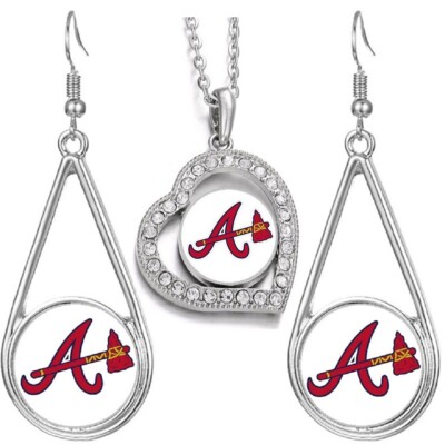 3PcSet Atlanta Braves Womens Earrings With Crystal Pendant Necklace Jewelry Gift