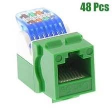 48Pcs Cat5E RJ45 8P8C Ethernet LAN Network Toolless Keystone Jack Snap-in Green