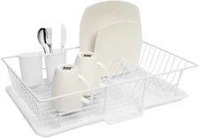 Sweet Home Collection Metal, Plasic 3 Piece Dish Drainer Rack Set with Drying Bo