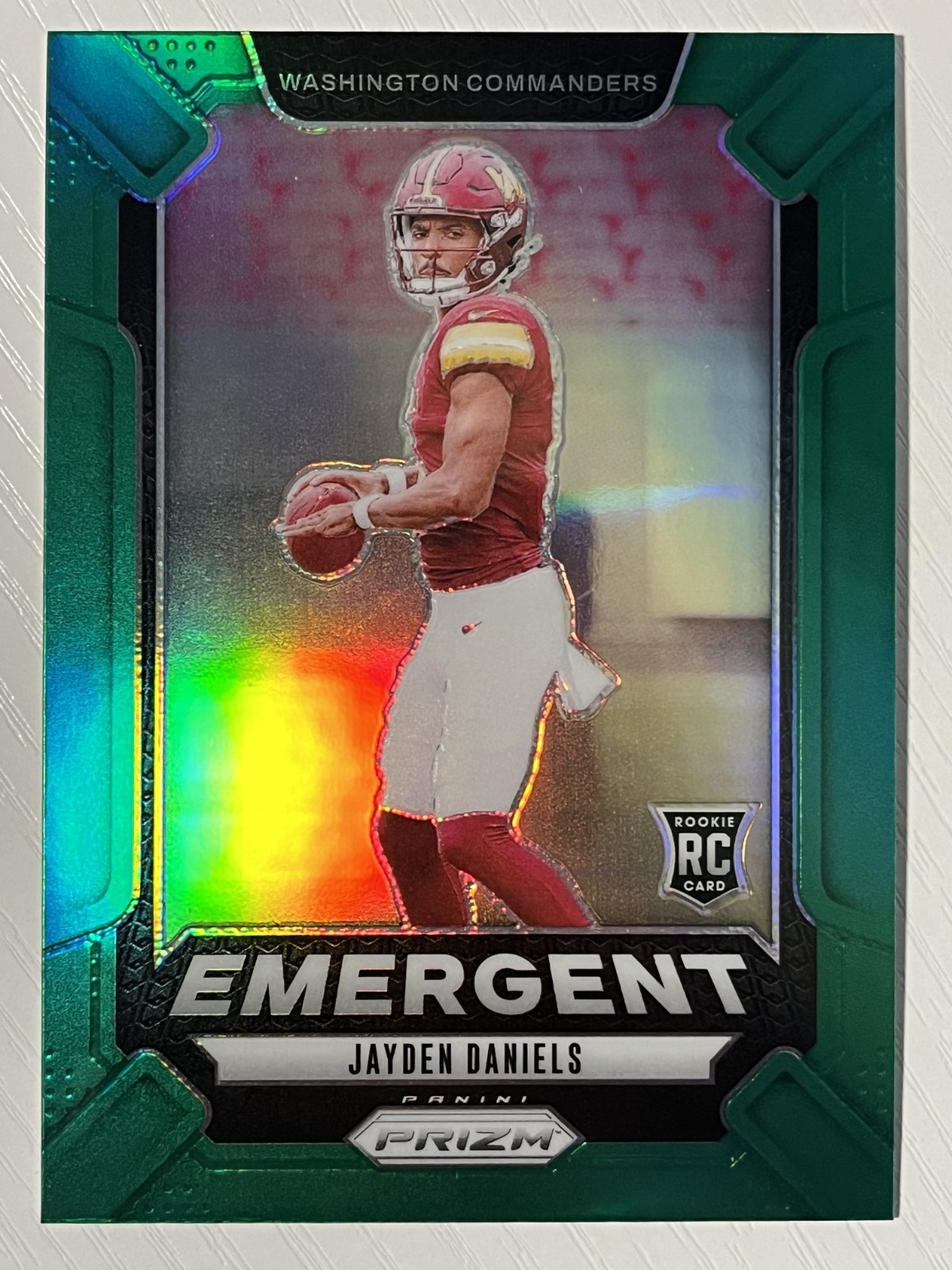 Jayden Daniels 2024 Panini Prizm Emergent Green Prizm RC #2 Commanders
