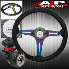 Quick Release + Metallic Black Gloss Neo Chrome Steering Wheel For 86-98 Rx7