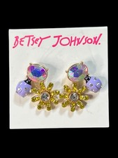 Betsy Johnson Ladybug Flower Earrings For Pierced Ears New
