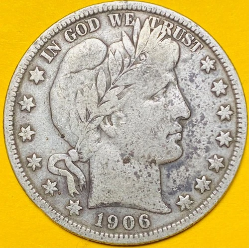 1906 U.S. BARBER SILVER HALF DOLLAR 50c COIN (F-Fine)