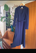 Ghost Navy V-Neck Shirt Dress Long Sleeve Button Belted Long Length Size 12