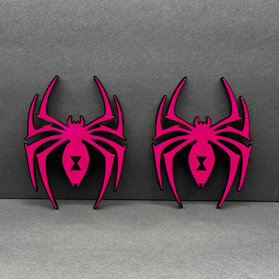 2PC Custom Pink on Black Spider Emblem Badge 3D Sticker for Truck Racing 4X4