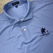Peter Millar Crown Crafted Polo Shirt Mens 2XL Blue Geometric Golf Casual