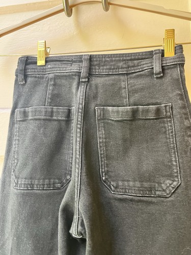 Mango Mng Catherine Black Sailor Super Wide Leg Jean Size 2 Cotton Stretch - Picture 3 of 6