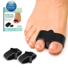 Pack of 12 Bunion Corrector, Toe Separators with 2 Loops, Big Black
