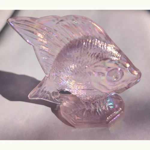 Fenton Glass Sunfish Angelfish Figurine Pink Iridescence/Carnival