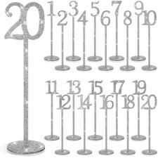 20 Pcs Glitter Table Numbers 1-20 Wooden Wedding Table Numbers for Wedding Re...