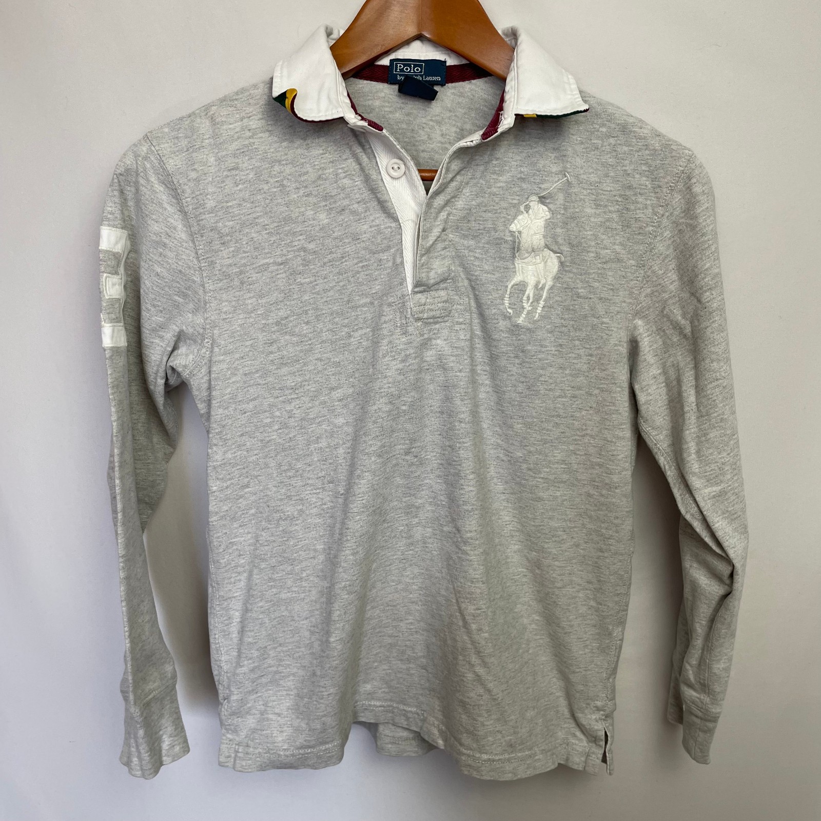 Vintage Polo Ralph Lauren Youth Boys Long Sleeve Shirt Size 10-12 Gray Big Pony
