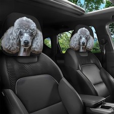 2pcs Elegant Poodle Print Car Headrest Covers Comfort Safety Fun Car Decor  