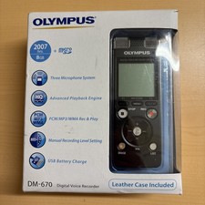 Olympus DM-670 Digital Voice Recorder with Leather Case - Great Condition