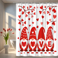 Red Gnome Love Shower Curtain for Valentine's Day Decor