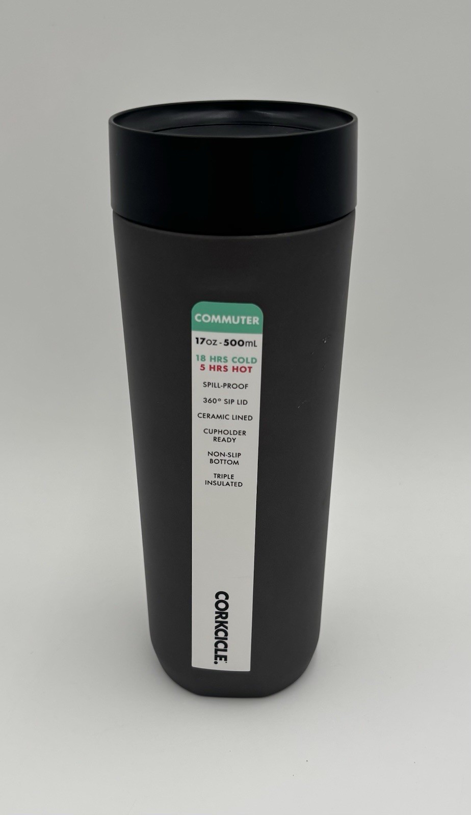 Corkcicle Commuter Cup Insulated Coffee Mug, Ceramic Slate, 17oz