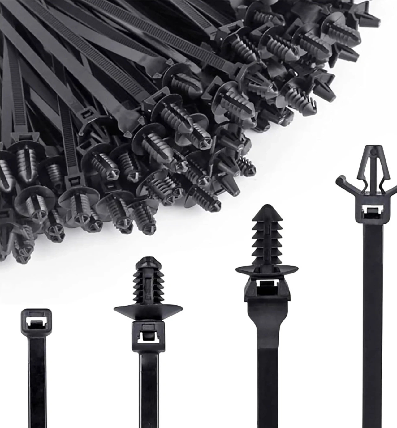 120 PCS Automotive Installation Black Push Mount Cable Zip Ties Assorted Size...