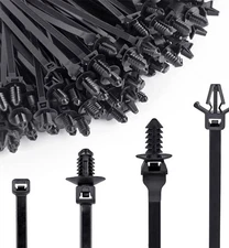 120 PCS Automotive Installation Black Push Mount Cable Zip Ties Assorted Size...