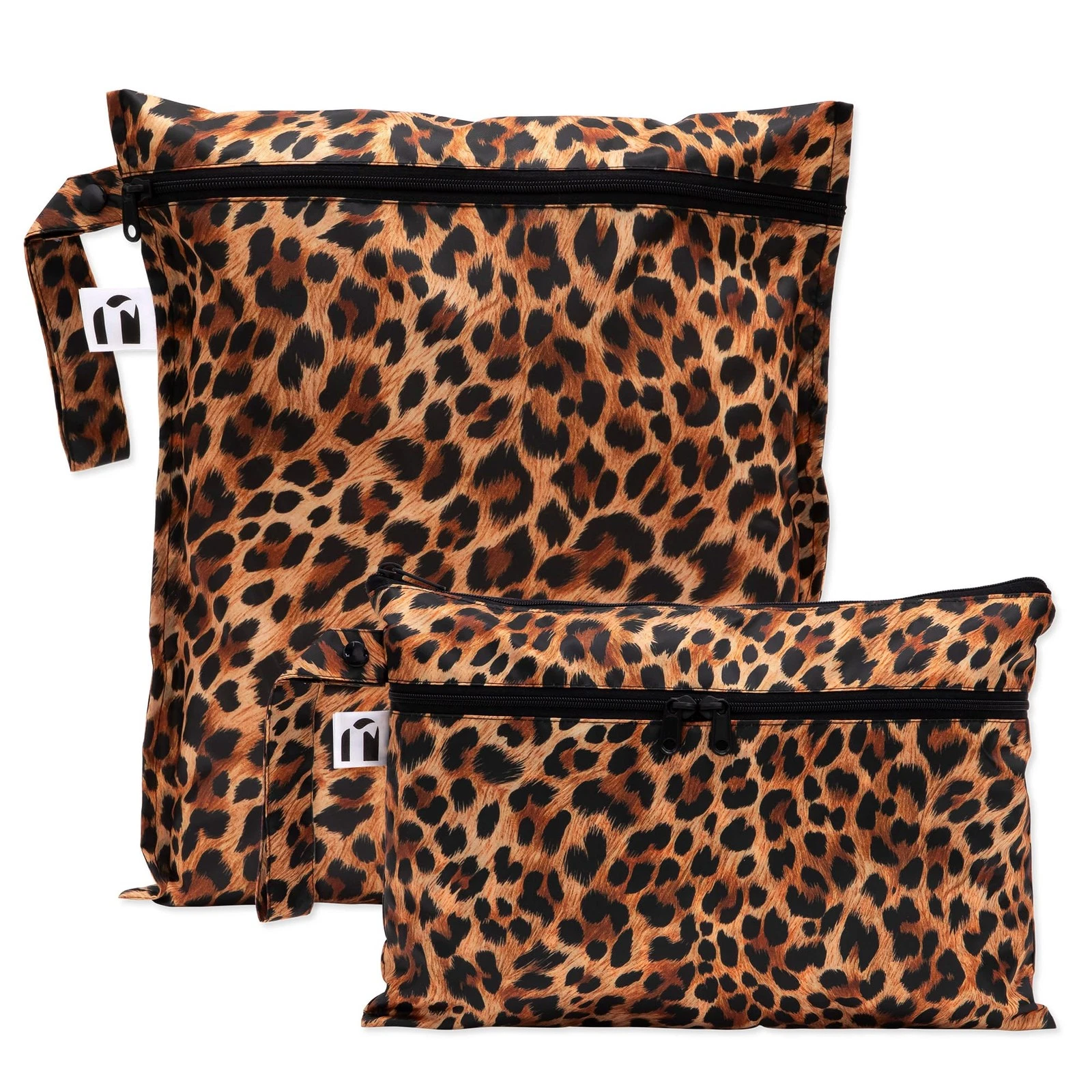 Wet Bag: 12in x 14in, Wet/Dry Clutch: 12.5in x 9in, R-Leopard Print, 2pc