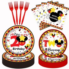 Kit de vajilla de fiesta de cumpleaños de dibujos animados rojos de 80 piezas - platos, servilletas, tenedores para 20