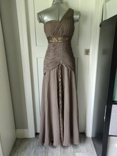 Sue Wong Nocturne One Shoulder Beaded Taupe Gown Size 2