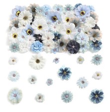 90 Pcs Mini Artificial Silk Flower Heads Blue Peony Daisy Rose Floral Appliqu 