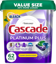 Cascade Platinum Plus Dishwasher Pods, Clean Lemon Scent, 62ct