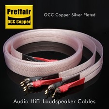 OCC Flat Silver Plated Speaker Cable Banana / Spade Plug HiFi Loudspeaker Cable