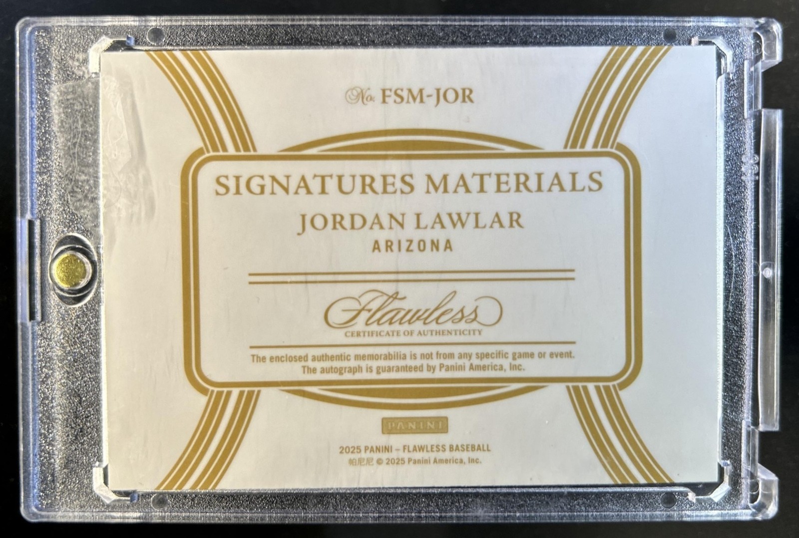 2025 Panini Flawless Jordan Lawlar Swatch Patch Emerald Auto #/5 Diamondbacks view 2