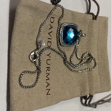 David Yurman Sterling Silver 925 Blue Topaz Cushion Cut Box Chain 20 Inch