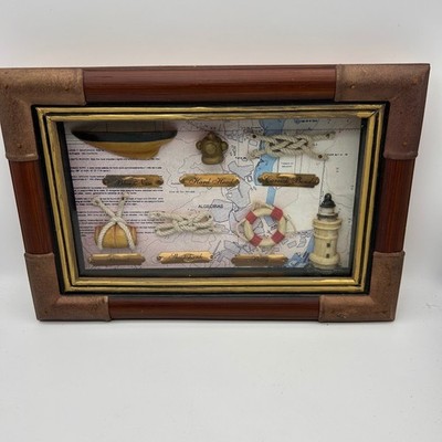 Vintage Nautical Shadow Box Wall Decor Sailor Knots Lighthouse Algeciras Map