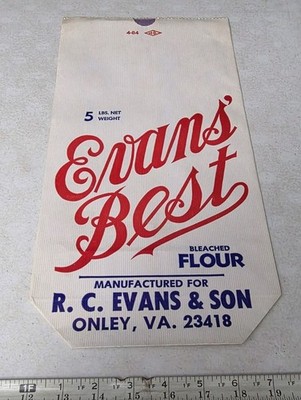 Vtg Evan's Best Flour R. C. Evans & Son Onley Virginia Advertising 5LB Paper Bag