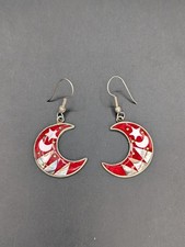 Vintage Taxco Mexico Alpaca Silver Abalone Inlay Crescent Moon Star Earrings