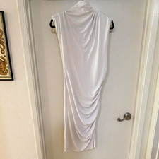 alice + olivia White Ruched Mock Neck Zip Sheath Knee Dress Sleeveless M