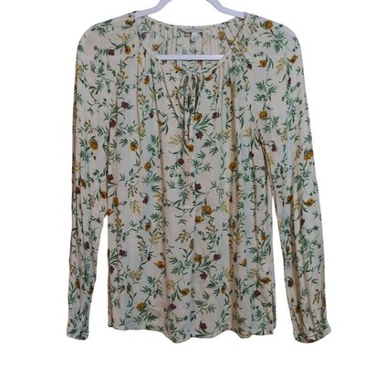 Lucky Brand Malia Ditsy Floral Long Sleeve Tie Neck Popover Blouse Size XS