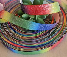 5/8" 1 YD Rainbow Glitter Grosgrain Ribbon Rainbow Stripes Craft Ribbon