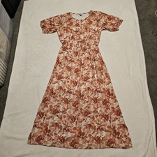 Nine West Women's Coral Abstract Floral Print Short Sleeve Maxi Dress Size M