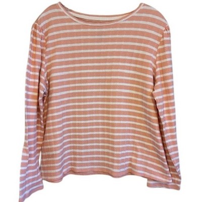 Croft & Barrow Women's Peach & White Stripe Long Sleeve Cotton Stretch Blouse XL