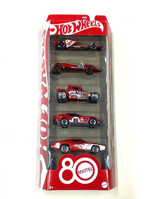 Hot Wheels Mattel 80th Anniversary Limited Edition 5 Pack Red New Unopened