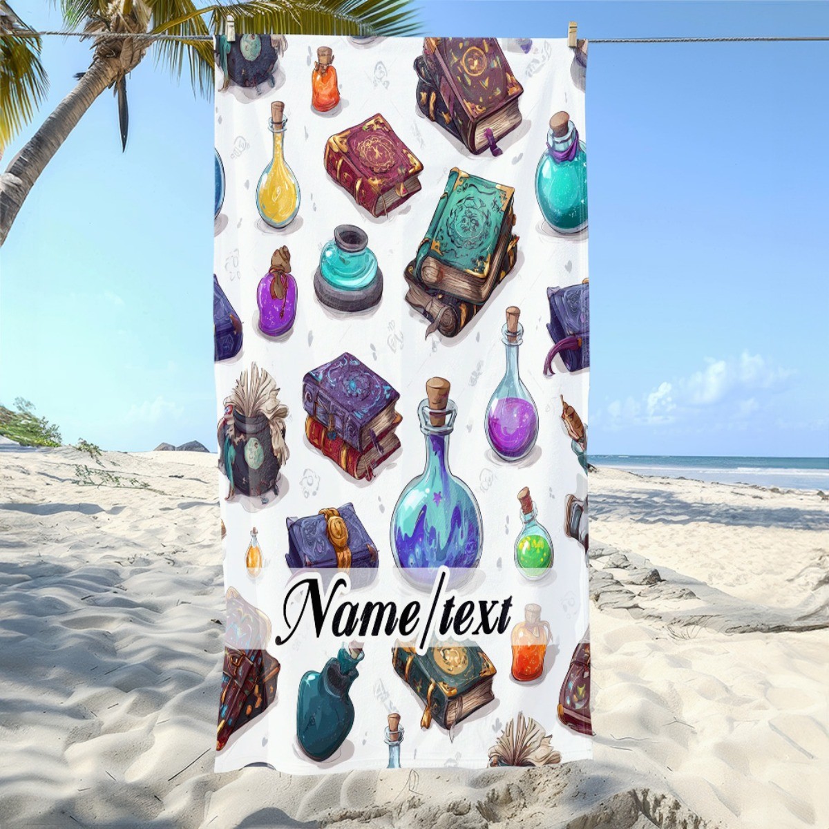 1pc Colorful Potion Bottles Custom Name Beach Towel | Soft, Ultra-Absorbent Mi