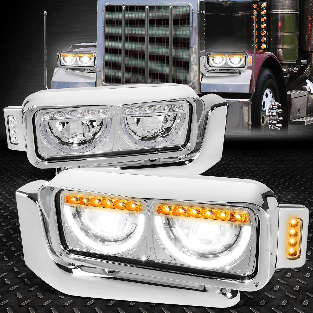 LED U-HALO DRL+TURN SIGNAL] FOR 81-21 PETERBILT 359 379 389