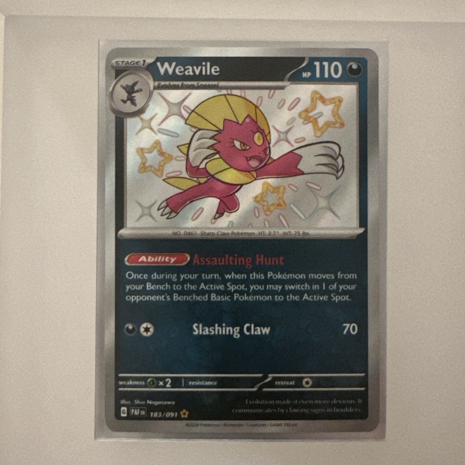 Pokémon TCG Weavile Paldean Fates Shiny Rare Card 183/091 Near Mint Condition