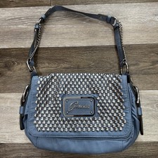 Rare Vtg Guess Arona Leather Studded Shoulder Handbag Purse Blue Y2K Pristine