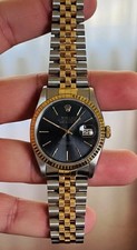 Rolex rare Black Tapestry Dial Datejust 36mm 16233 18K Gold and Steel Jubilee