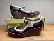 Fly London York Shoes Size 40 Black/off White/red Wedges