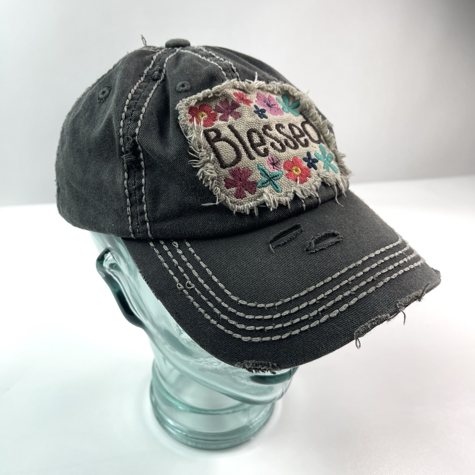 Blessed Floral Patch Gray Distressed Ponytail Bas… - image 13